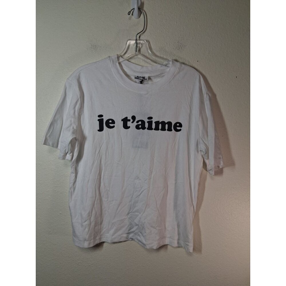 NWT Future Collective T-Shirt Oversized Short Sleeve je t'aime Tee White Size XS